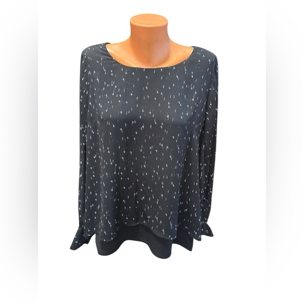 Apt 9 Women's Navy White 3/4  Sleeve Pullover Blouse Tunic Lined Scoop Neck  XL